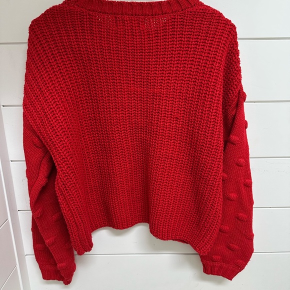 Women's Jessica Simpson Red Cropped Sweater with Bubble Sleeves - Size Medium - Picture 2 of 4